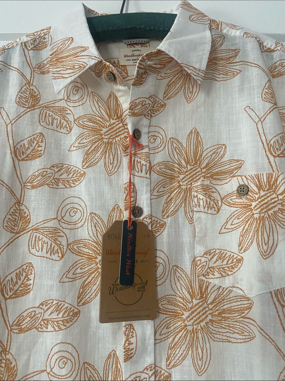 Weatherproof White Button-Down Shirt with Tan Floral Print - Picture 1 of 6